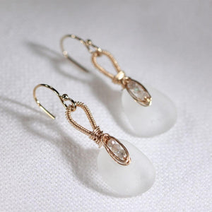 White Sea Glass and Labrodorite Earrings in 14 kt gold-filled