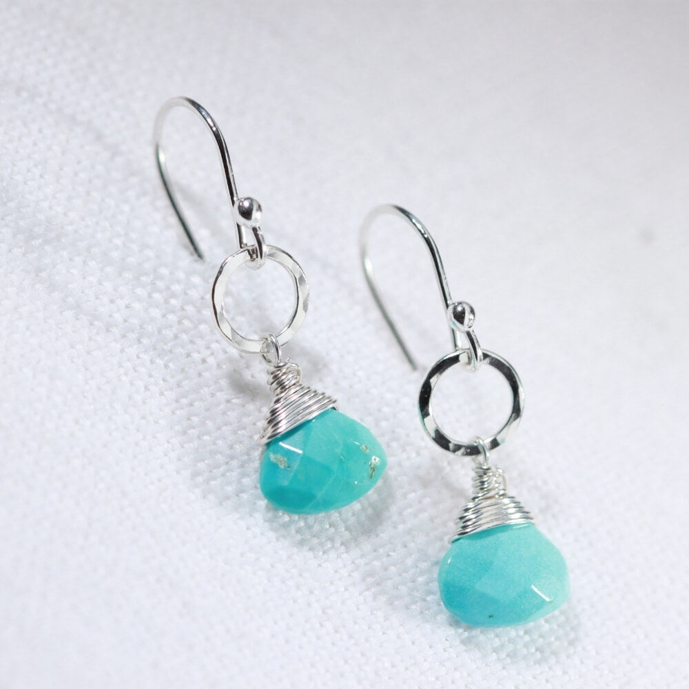 Sleeping Beauty Turquoise and hammered circle Earrings in sterling silver