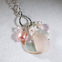Load image into Gallery viewer, Blush Pink Sea Glass, Rose Quartz and Freshwater Pearl Treasure Necklace
