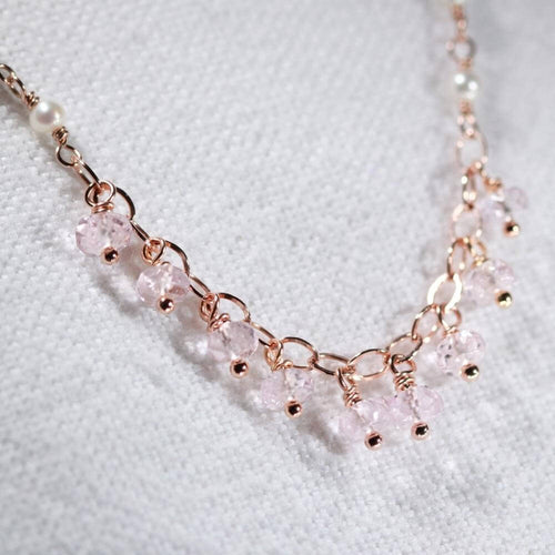 Morganite and pearl charm necklace in 14 kt Rose Gold-Filled