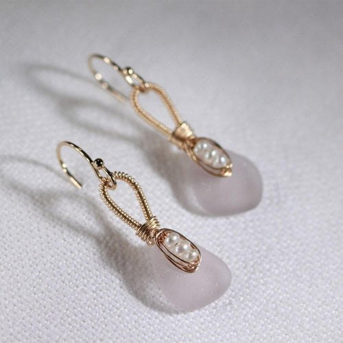 Lavender Sea Glass and pearl Earrings in 14 kt gold-filled