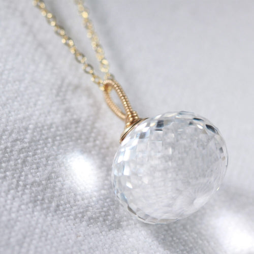Quartz Crystal Large Onion cut pendant Necklace in 14 kt Gold-Filled