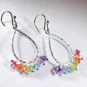 Rainbow gemstone hoop Earrings in Sterling Silver