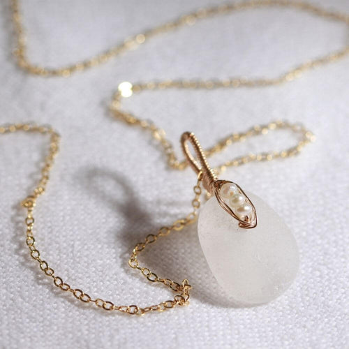 White sea glass and freshwater pearls in 14kt GF