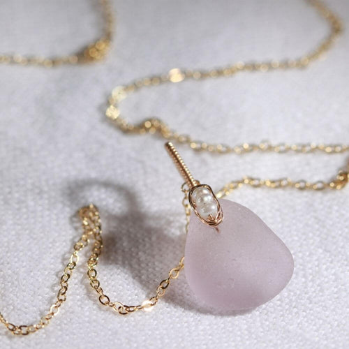 Lavender sea glass and freshwater pearls in 14kt GF