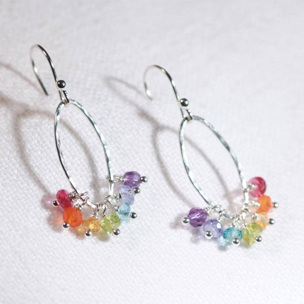 Rainbow gemstone Marquise Earrings in Sterling Silver