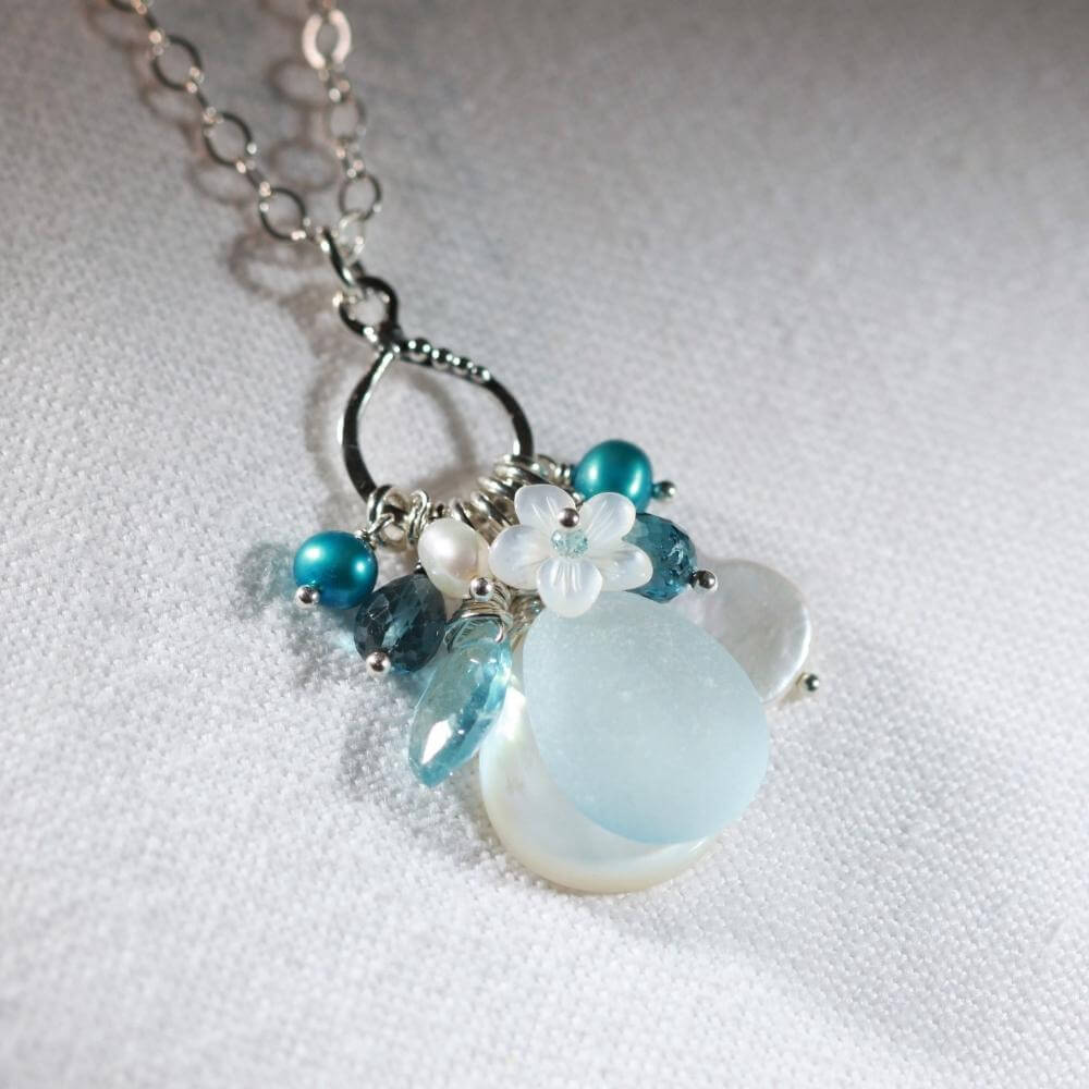 Cobalt Blue Sea Glass Spiral Necklace