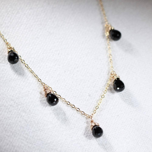 Black Garnet Briolette Charm Necklace in 14 kt Gold-Filled