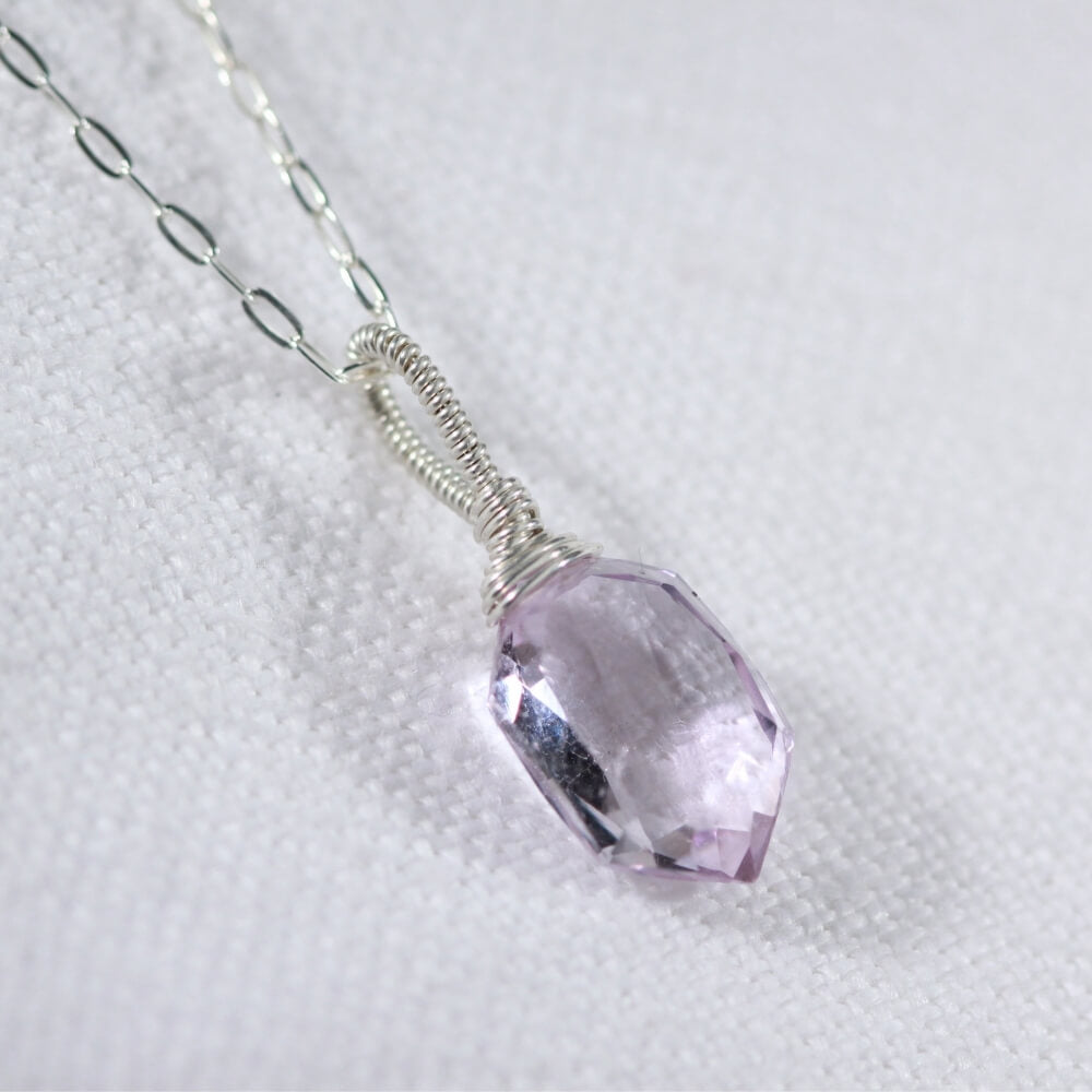 Amethyst multifaceted Hexagon pendant Necklace in sterling silver