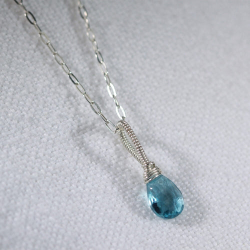 London Blue briolette gemstone pendant Necklace in sterling silver
