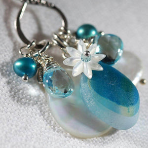 Turquoise Multi, Blue Topaz and Pearl Sea Glass Treasure Necklace