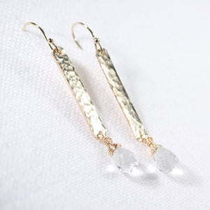 Quartz Crystal and Hammered Bar Earrings in 14 kt Gold Filled