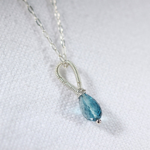 London Blue Drop gemstone pendant Necklace in sterling silver