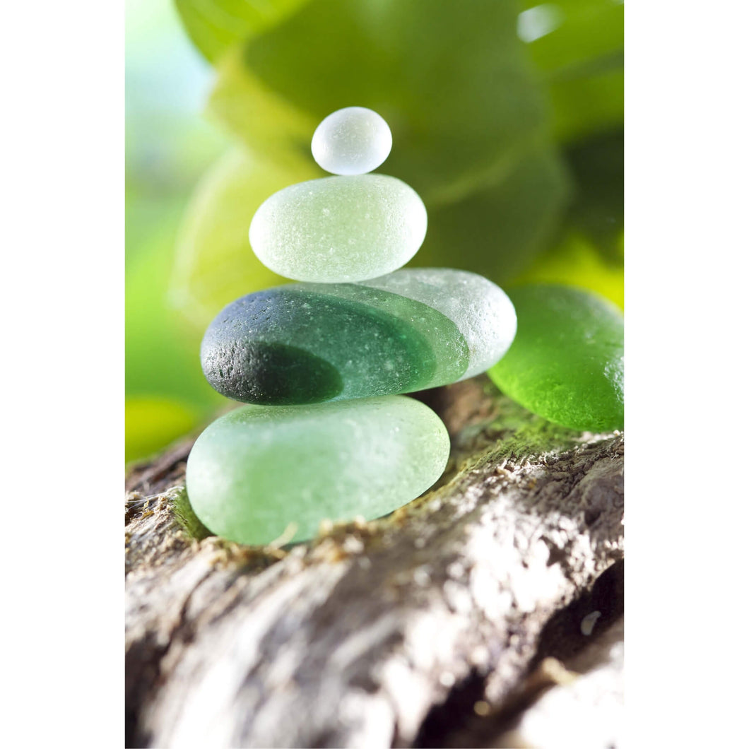 Green Multi Stack Sea Glass with Driftwood Art Print