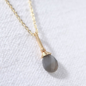 Moonstone, grey briolette gemstone pendant Necklace in 14 kt Gold-Filled