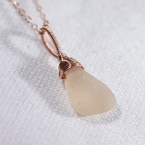 Blush pink Sea Glass necklace hand wire wrapped in 14kt Rose GF