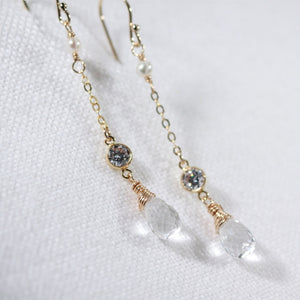 Quartz Crystal and CZ Chain Dangle Earrings in 14 kt Gold Filled