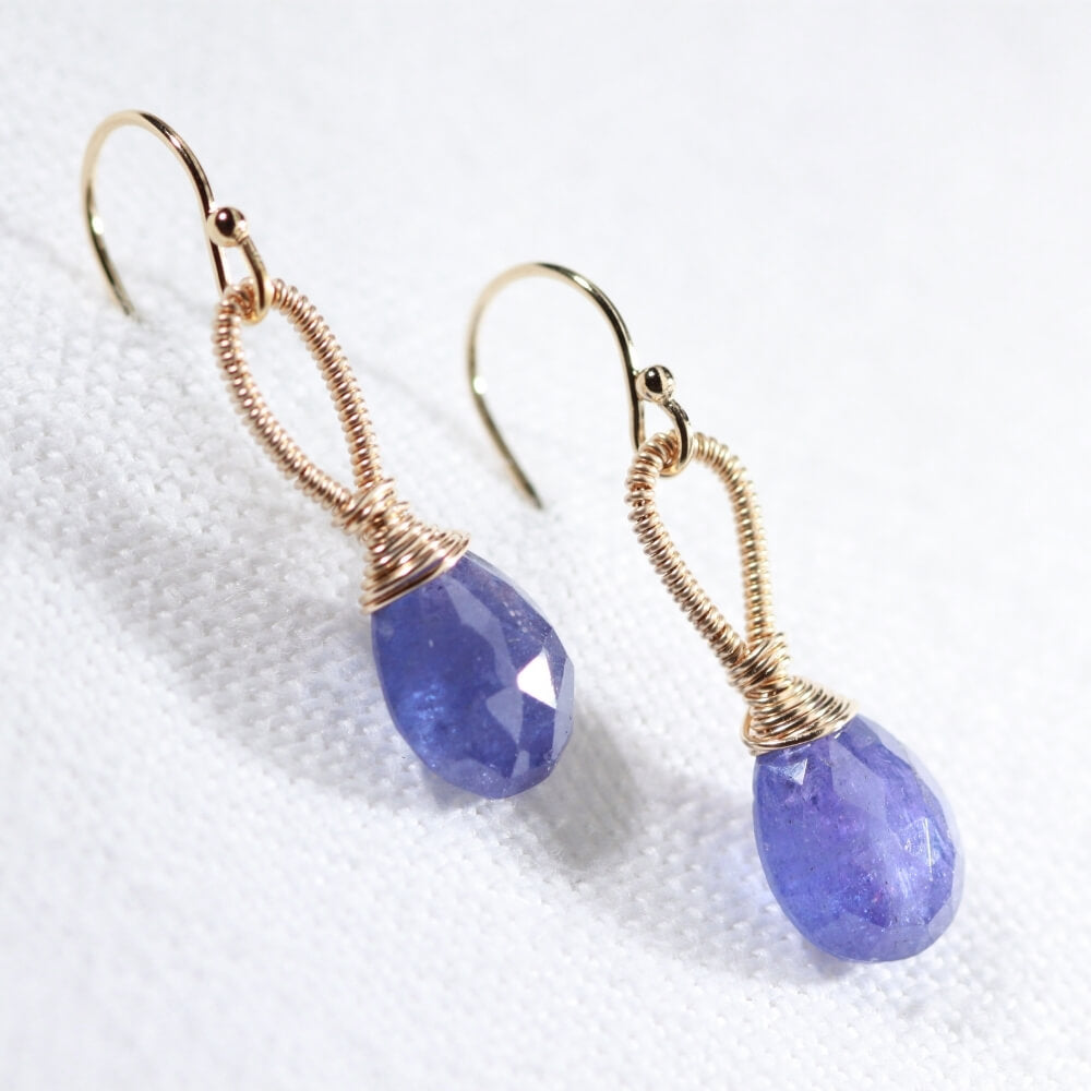 Tanzanite briolette gemstone Earrings hand wrapped in 14 kt Gold Filled