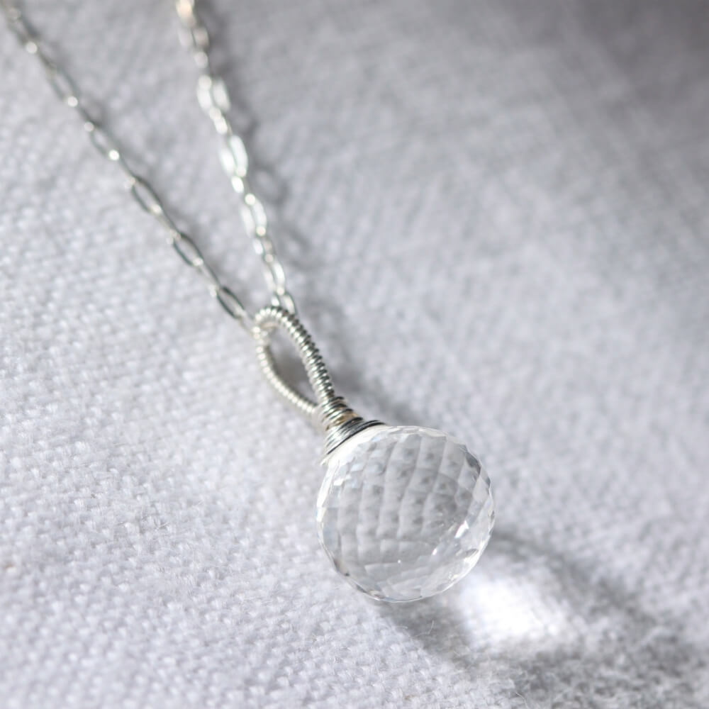 Quartz Crystal Onion cut pendant Necklace in sterling silver