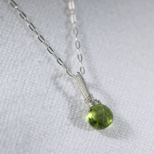 Peridot Briolette faceted gemstone necklace in sterling silver
