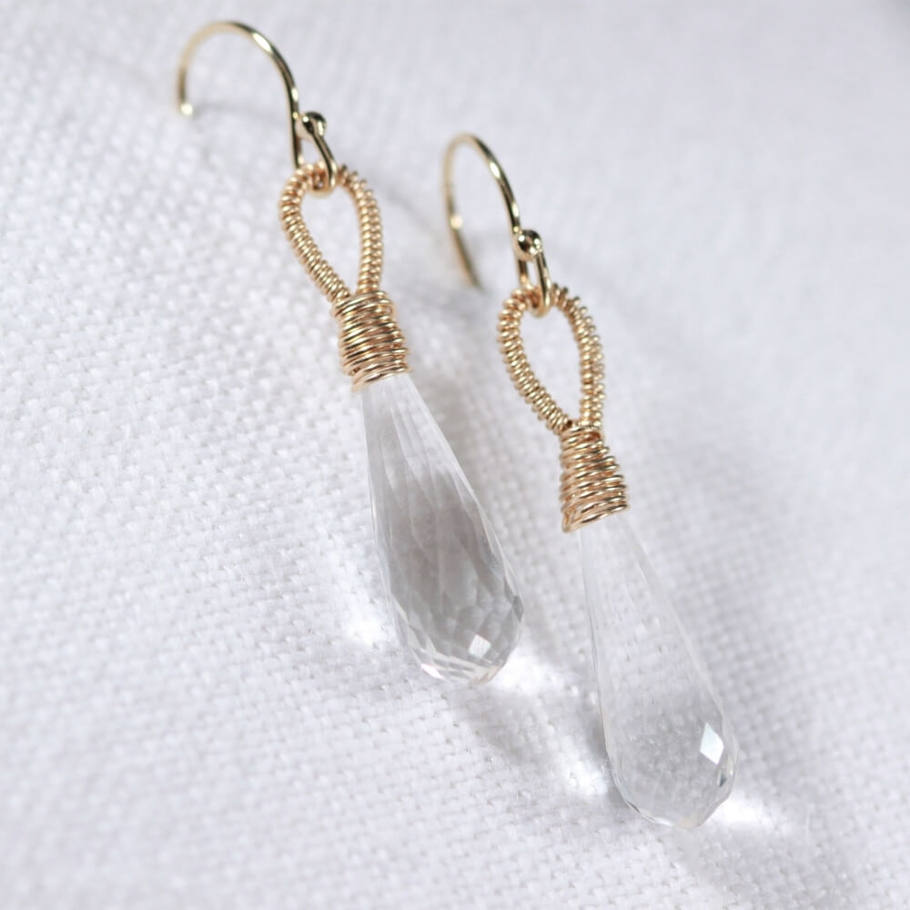 Quartz Crystal Briolette Earrings hand wrapped in 14 kt Gold Filled