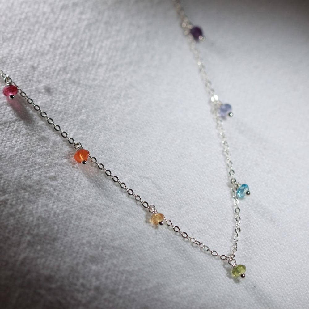 Rainbow gemstone and pearl necklace in Sterling Silver