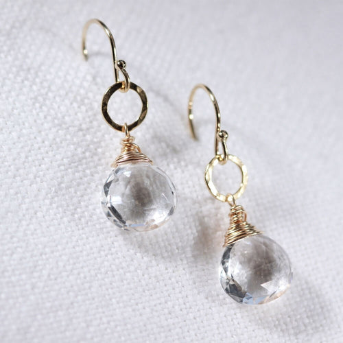 Quartz Crystal and hammered circle Earrings in 14 kt Gold Filled