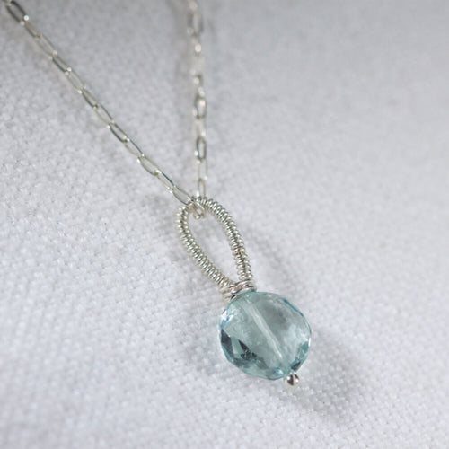 Aquamarine faceted gemstone pendant Necklace in Sterling Silver