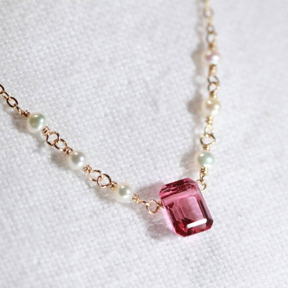 Tourmaline - Pink Faceted Pendant Necklace in 14 kt Gold-Filled