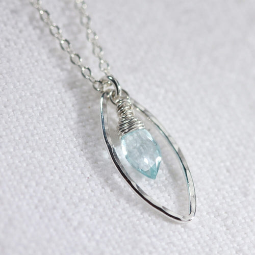 Aquamarine Marquise Briolette Charm Necklace in sterling silver
