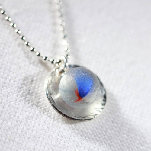 Beachball Cat's Eye Peewee Marble One of a Kind Necklace in Sterling Silver