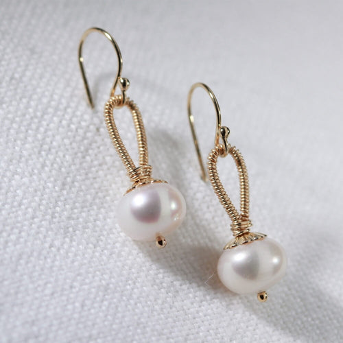 Freshwater Pearl Earrings hand wrapped in 14 kt Gold Filled