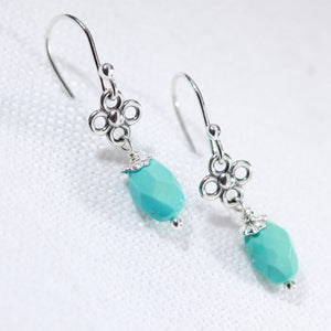 Sleeping Beauty Turquoise and flower Earrings in Sterling Silver