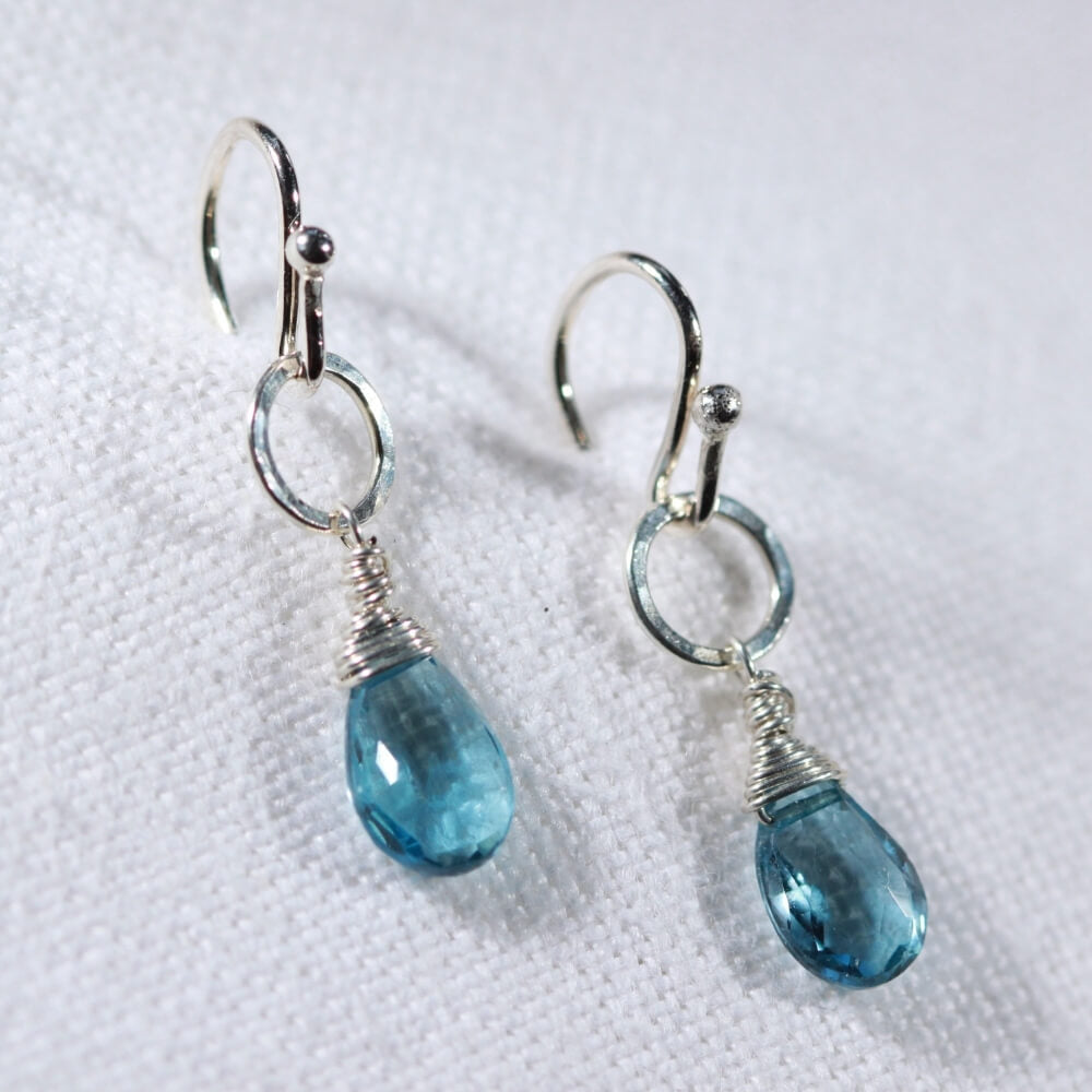 London Blue Topaz and hammered circle earrings in Sterling Silver