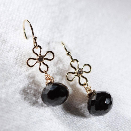 Black Garnet Dangle Earrings in 14 kt Gold Filled