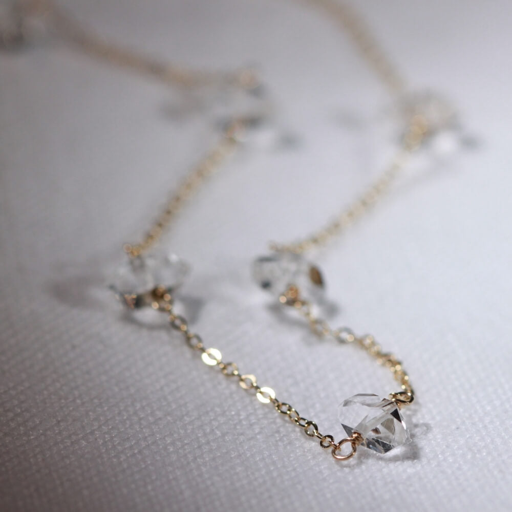 Herkimer Diamond gemstone Link Necklace in 14kt Gold Filled