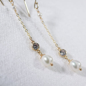 Pearl and CZ Chain Dangle Earrings in 14 kt Gold Filled