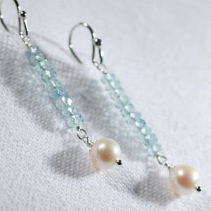 Aquamarine gemstone and pearl Earrings in sterling silver