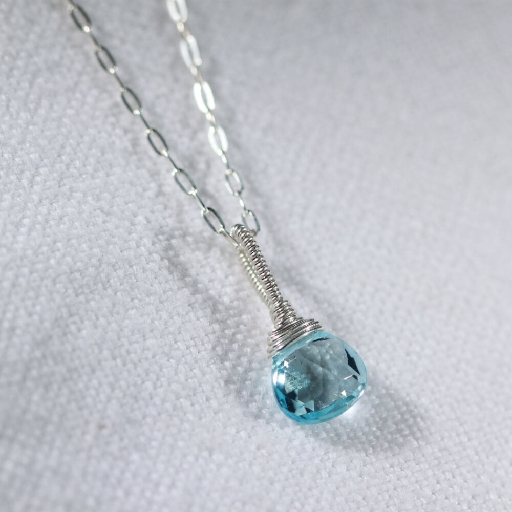 Swiss Blue Topaz Pair Briolette Pendant Necklace in sterling silver
