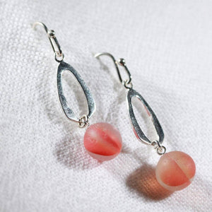 Beachball Cat's Eye Peewee red Marble One of a Kind Earrings in Sterling Silver