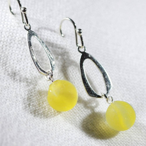 Beachball Cat's Eye Peewee Yellow Marble One of a Kind Earrings in Sterling Silver
