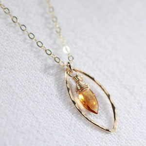 Citrine Marquise Briolette Charm Necklace in 14kt gold filled