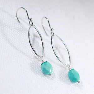 Sleeping Beauty Turquoise and Hammered marquise Hoop Earrings in sterling silver