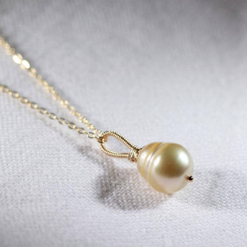 South Sea Golden Yellow Pearl Necklace in 14 kt Gold-Filled