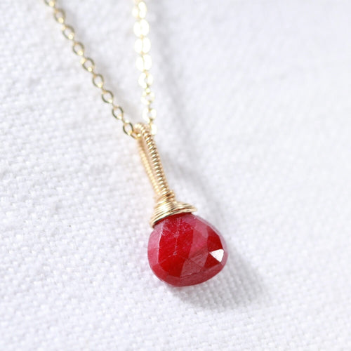Ruby briolette gemstone pendant Necklace in 14 kt Gold-Filled