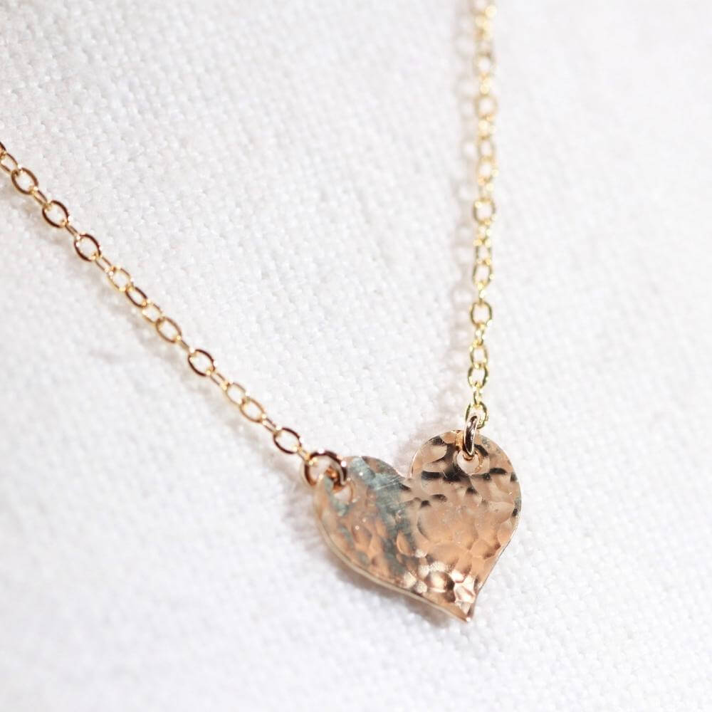 Shiny Hammered Heart Charm Necklace in 14kt Gold Filled
