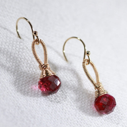Tourmaline, pink briolette gemstone Earrings hand wrapped in 14 kt Gold Filled