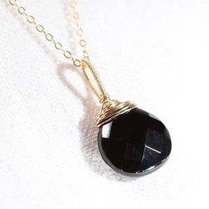 Black Garnet Faceted pendant Necklace in 14kt Gold Filled