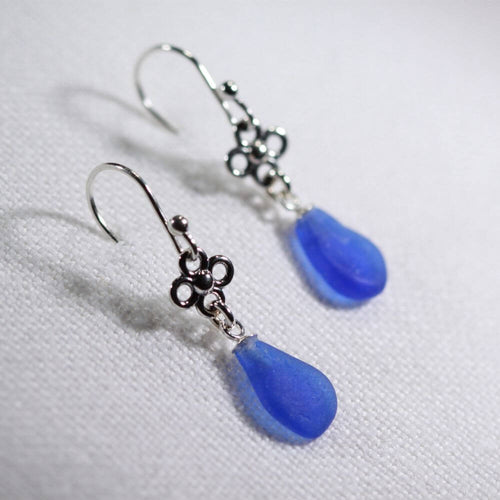 Sea glass with silver flower charm Earrings (Choose Color)