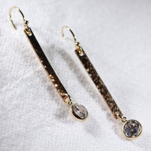Cubic Zirconia and Hammered Bar Earrings in 14 kt Gold Filled